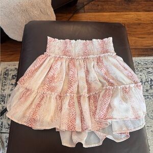 Storia White and Pink Ruffled A-Line Skirt